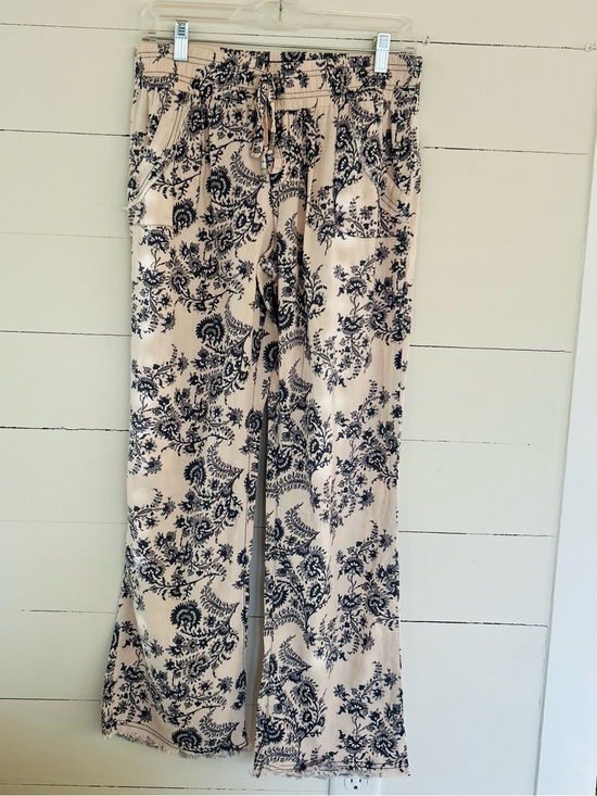 Knox Rose Pants - Knox Rose Cream and Navy Toile Print Pants, Size Small